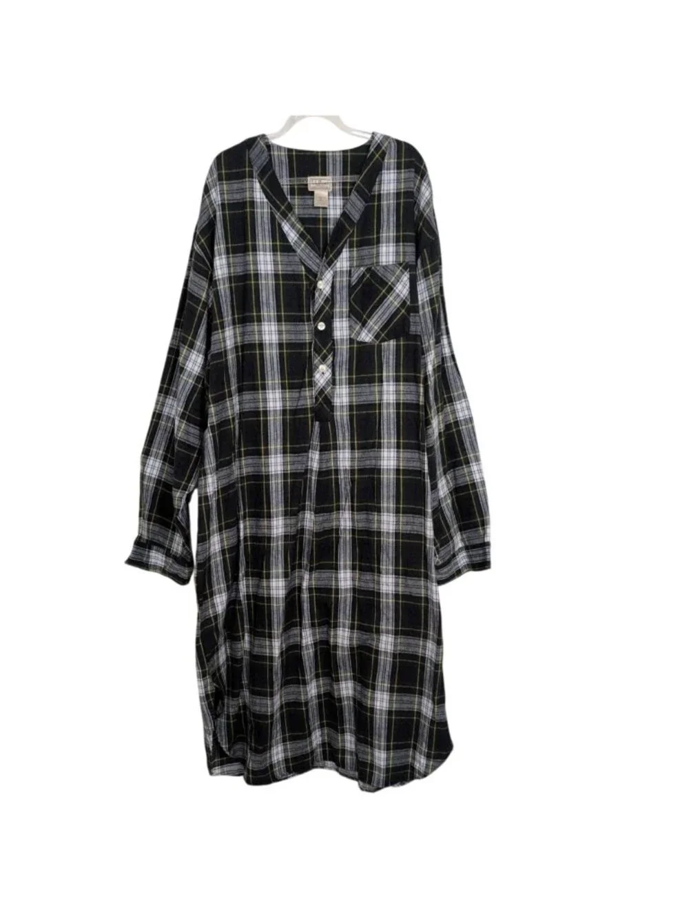 Vintage LL Bean Flannel Plaid Henley Nightshirt Mens Size XXL Green Grunge Loung
